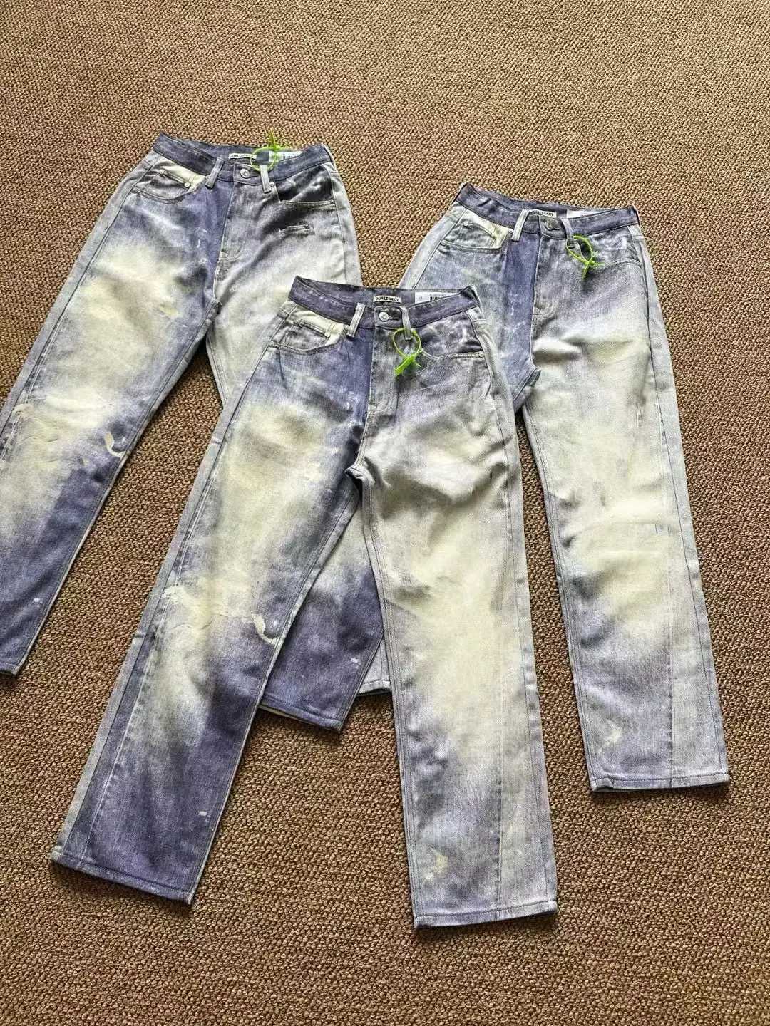 Men's Jeans 2024 Our Legacy Digital Printed Jeans Men Women High Quality Blue Washed Loose Fit Straight Denim Pants Cowboy y240902