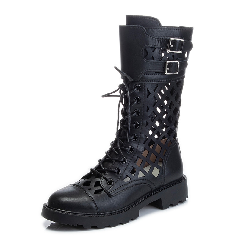 Women's AIYUQI Summer Shoes Hollow Fashion Large Size Marton Ladies Mesh New Mid-heel Cool Boots For Women 5347