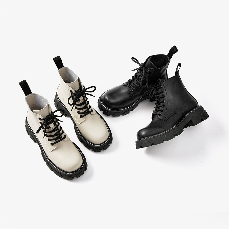 Ankle BeauToday Boots Women Synthetic Leather Round Toe Sewing Lace Up Closure Punk Platform Sole Female Shoes Handmade 04465 dfd3