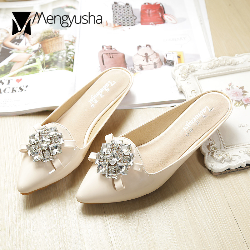 bow-knot Rhie girls flip ps woman brand designer japanned leather cozy slip on shoes summer slippers flat slides pers