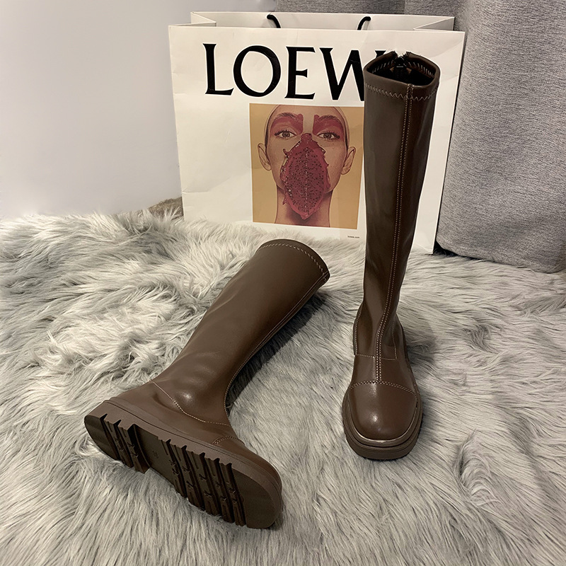 Shoes Women's Leather Boots Boots-Women Sexy Thigh High Heels High Sexy Round Toe 2021 Over-the-Knee Ladies Low Rubber White