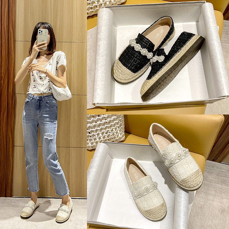 8d7ce espadrilles pearl decoration wer women flats sequines cloth round toe moccasins famous designer plaid slip on loafers 2022