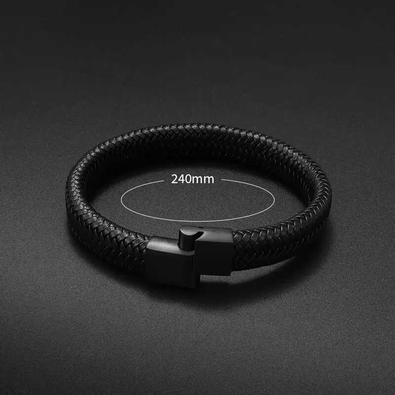 Simple style mens handmade leather bracelet black high-quality metal buckle fashionable casual wristband gift W240830