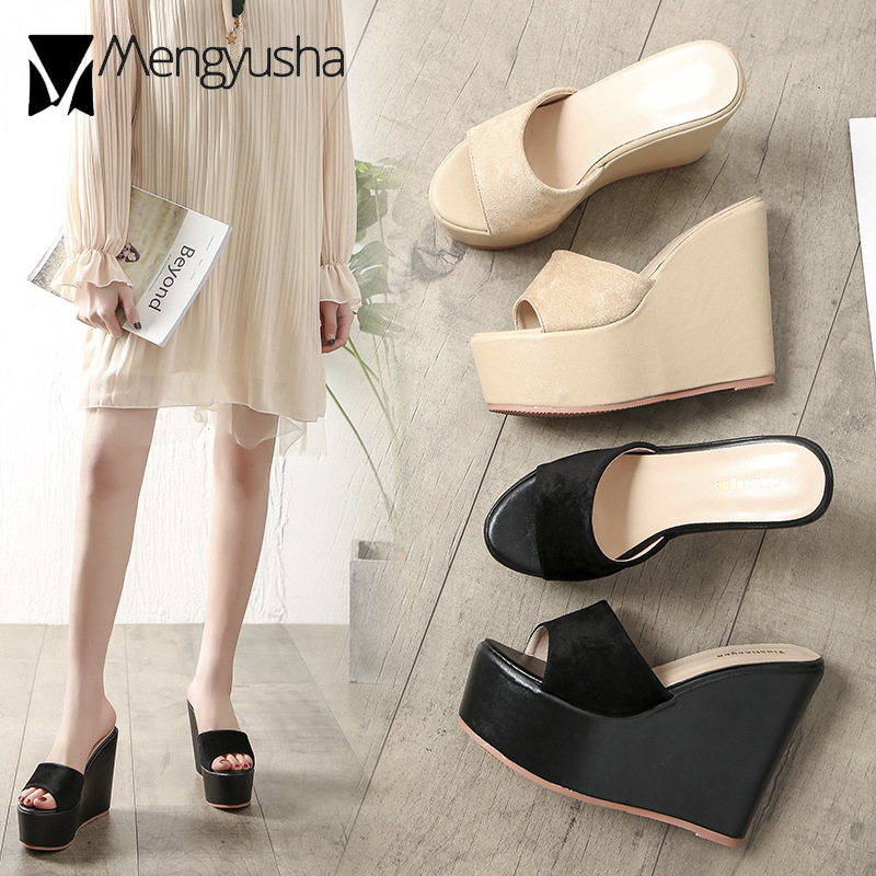 7cm Platform Wedges Sandals Women High Heels Flock Shoes Summer Open Toe Height Increased Slippers Ladies Trendy Flipflops 2024