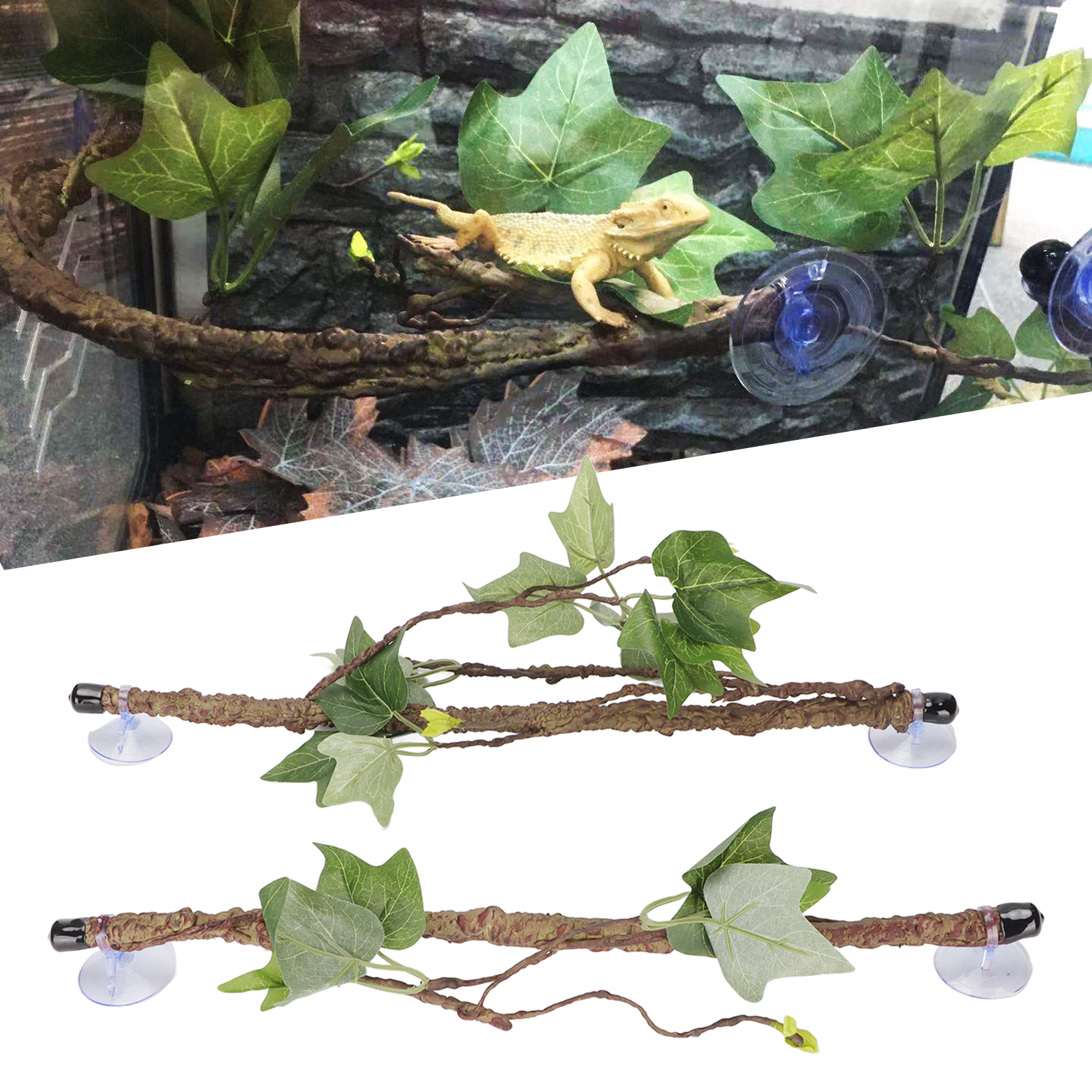 2pcs Reptile Corner Branch Terrarium Plant Decoration With Suction Cups For Amphibian Lizard Snake Climbing