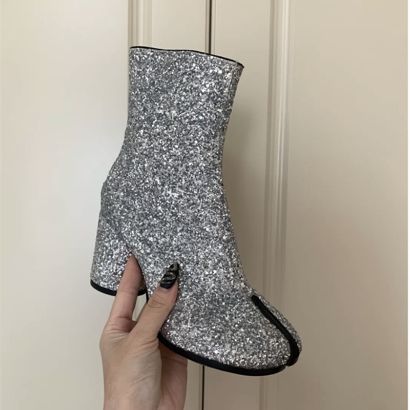 2022 Brand Design Tabi Boots Split Toe Chunky High Heel Women Boots Leather Zapatos Mujer Fashion Autumn Women Shoes Botas Mujer