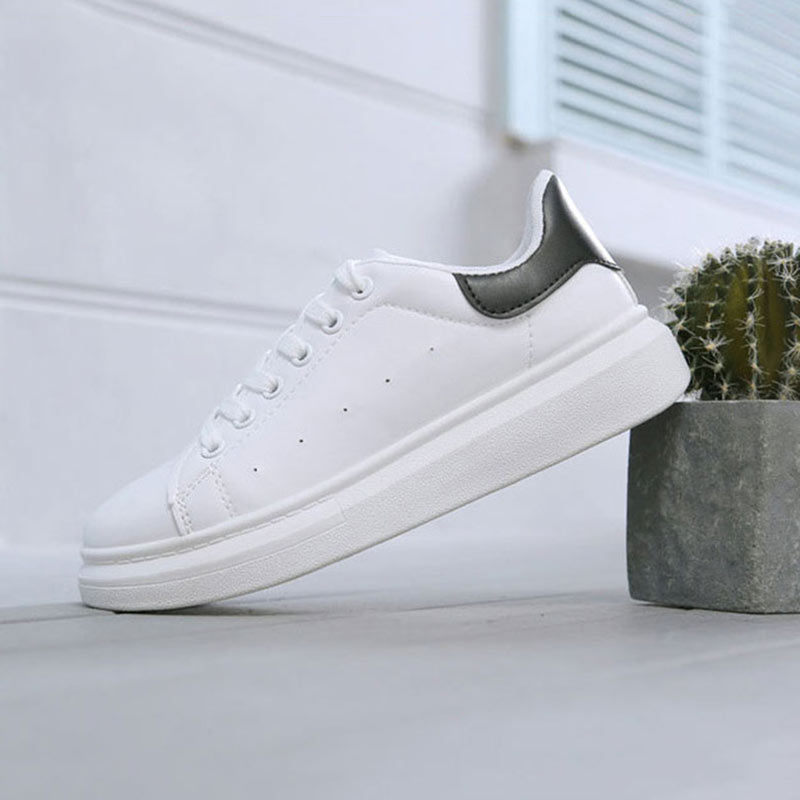 Casual 2019 New Spring Summer Tenis Feminino Lace Up White Woman PU Leather Flats Female Shoes Women Sneakers