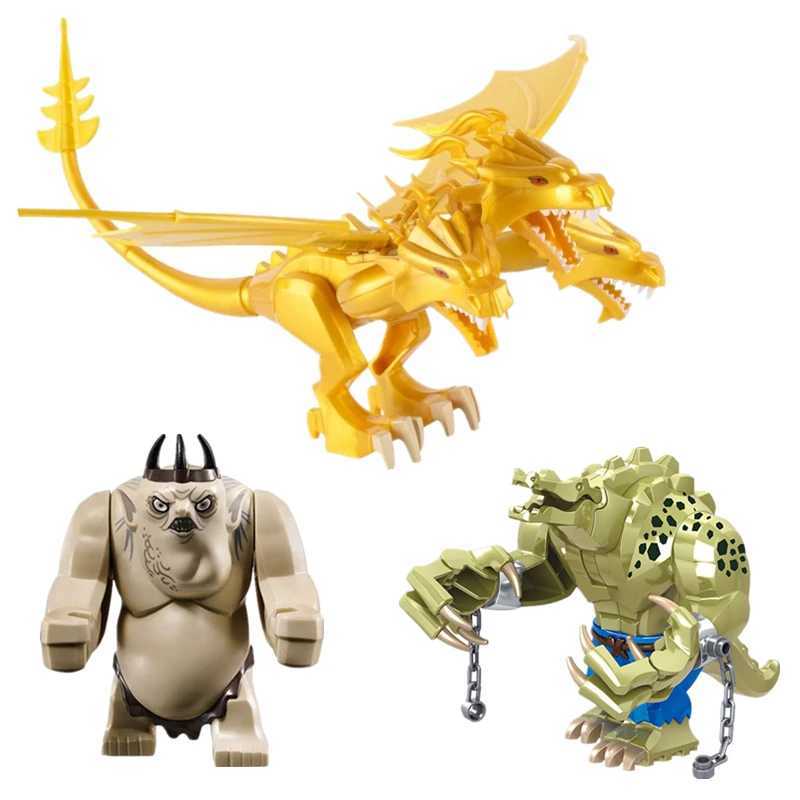 Magic Medieval Series 3-Head Golden Flying Dragon Block Killer Crocodile Digital DIY Bird Toy Boy Christmas Gift W240828