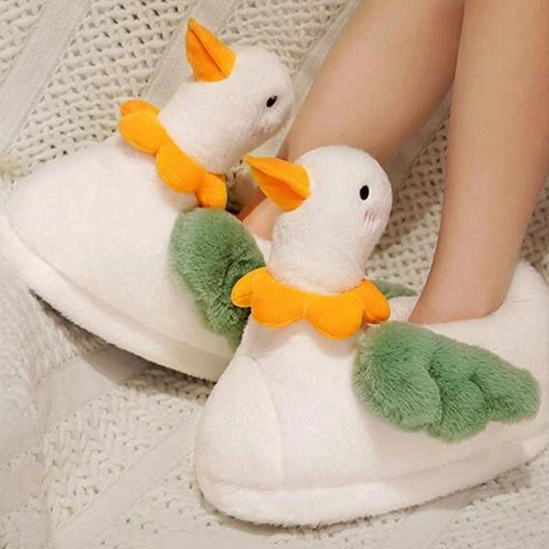 New Home Slippers Cute Duck Modeling Design 2023 White Warm Adult Lady Plush Head Silent Indoor Floor Women Fun Slippers 116
