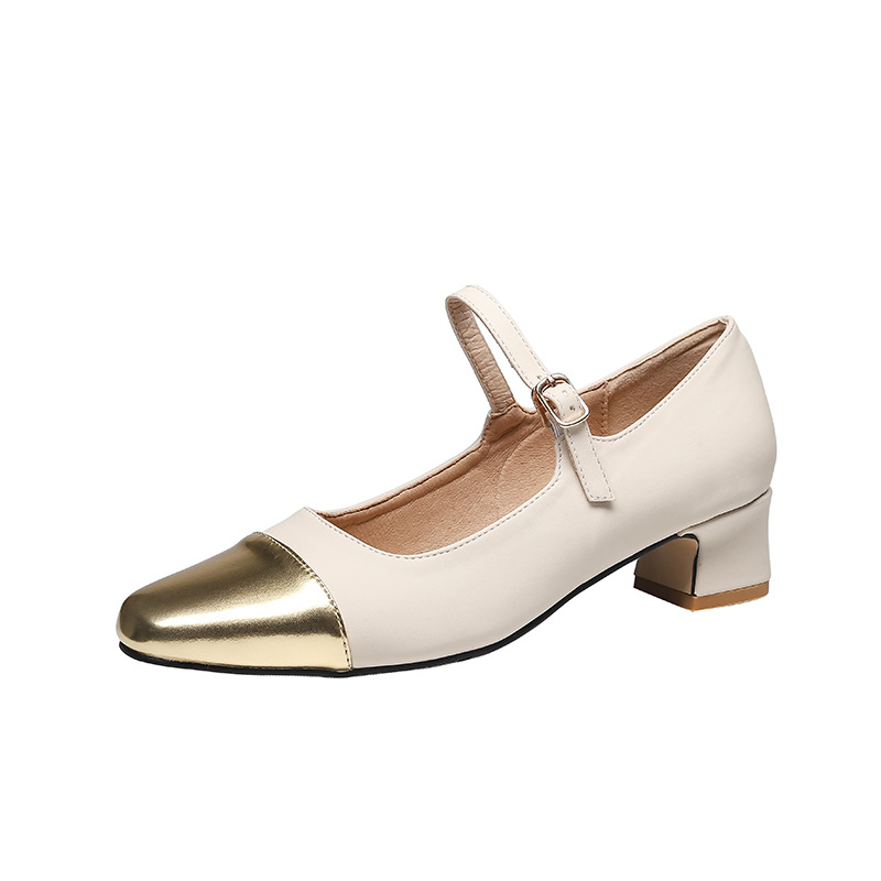 mary 45559 2023 black/gold patchwork janes woman med-high heel belt buckle pumps office ladies dress tacones mujer wedding shoe