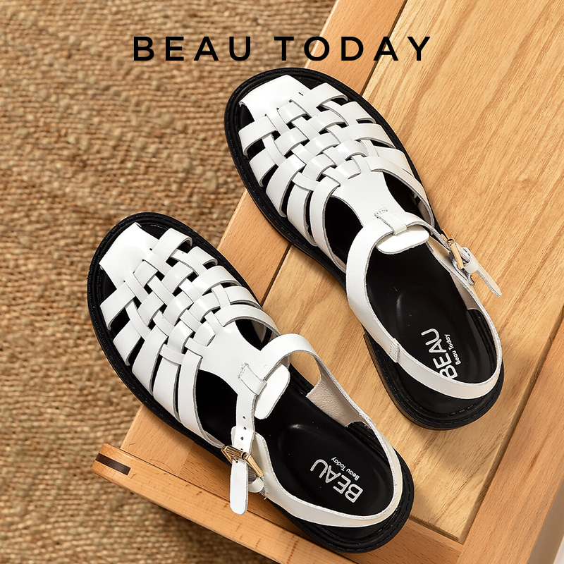 New Gladiator BeauToday Sandals Women Cow Leather Woven Roman Flats Cover Toe Buckle Strap Summer Beach Ladies Casual Shoes 33033 7e4d