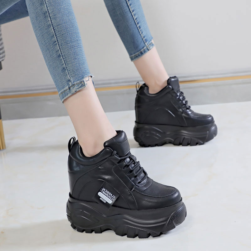 Fujin 12cm Genuine Leather Super High Brand Women Casual Shoes Chunky Sneakers Autumn Spring Platform Hidden Heel Leisure Summer