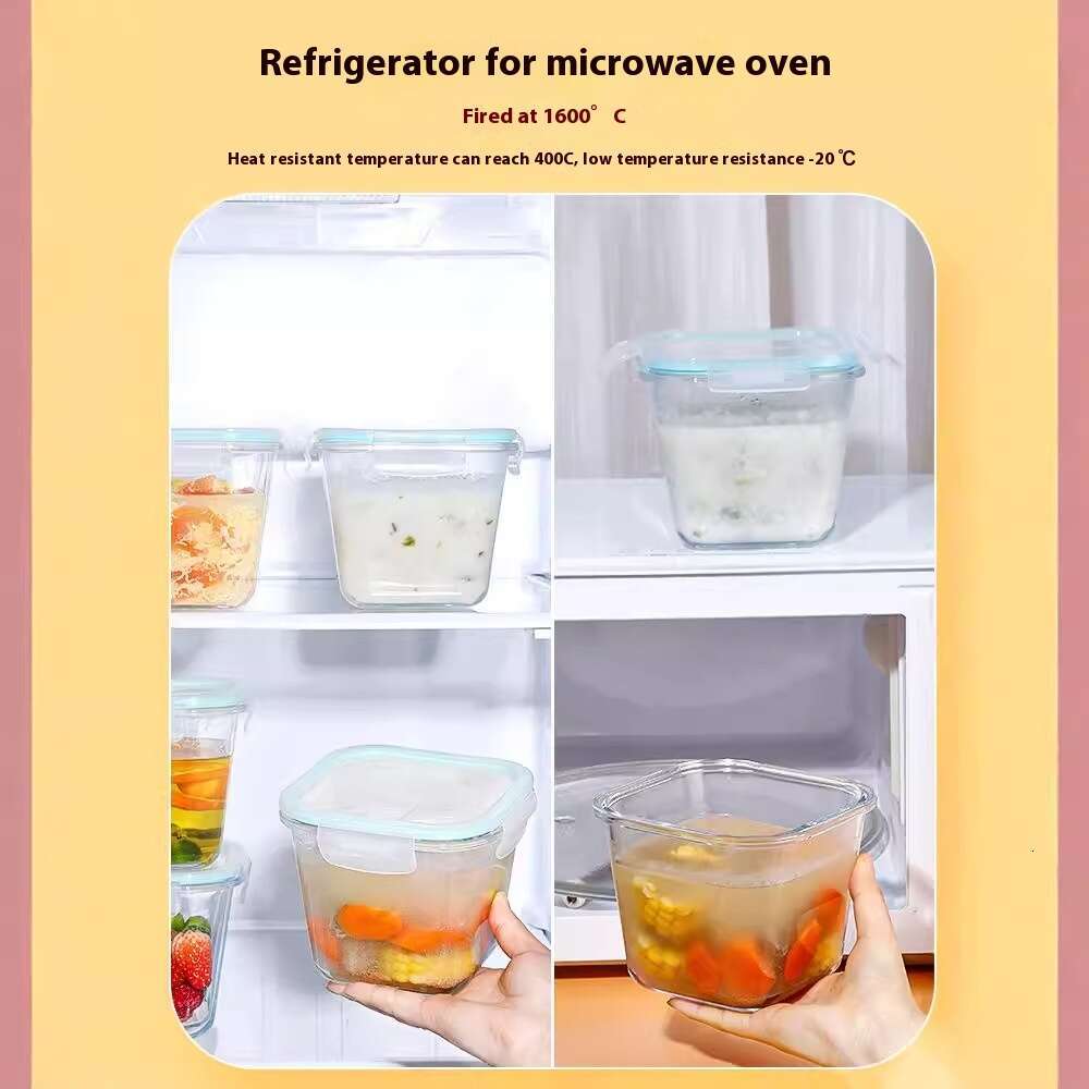 Glass soup household use, sealed square microwave oven heating, bowl office workers, adult lunch box with lid for preservation