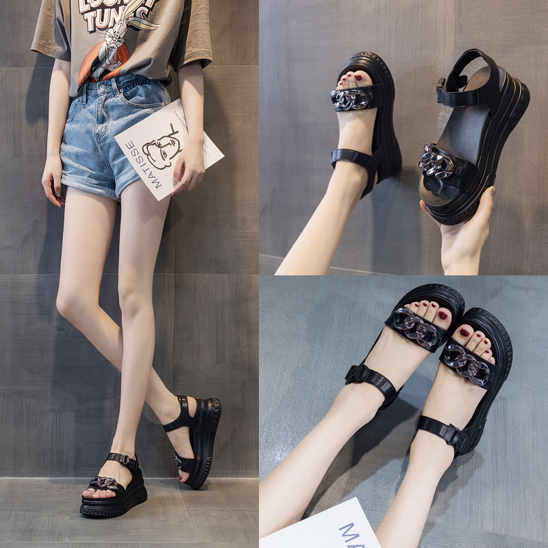 2025 NEW High heel AIYUQI Platform New Genuine Leather Summer Fashion Version Chain Roman Sandals Women aa