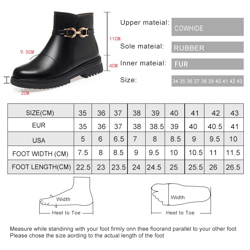 AIYUQI Women's Winter Shoes Boots Non-slip Large Size Women's Snow Boots Genuine Leather Warm Wool Mother Boots Women