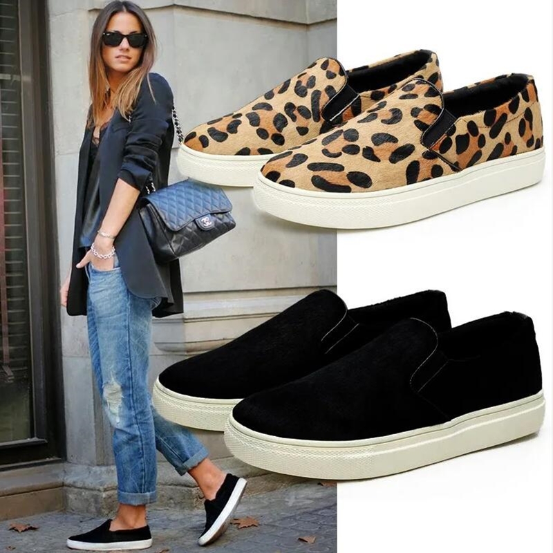 AIYUQI oxford Womenflatshoes genuine leather female leopard print loafers horse large sizeone pedal lazy skateboard shoeswomen