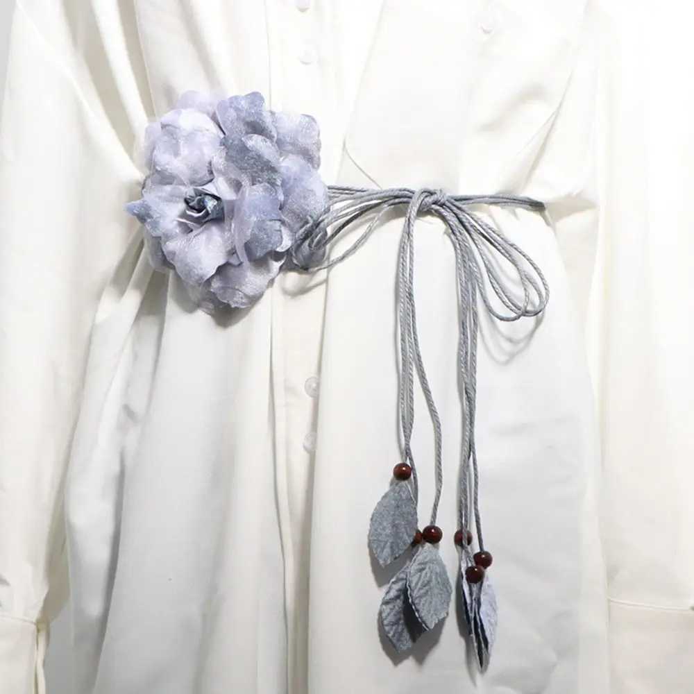 Casual knotted waistband dress for women thin waistband long tassel woven waistband elegant handmade floral decoration X250410