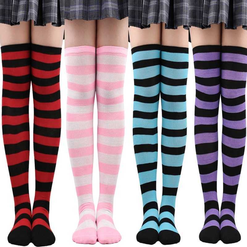 Socks Hosiery Colored Striped Stockings Fem-boyish Outfits Anime Long Stockings Fem-boy Cosplay Thigh High Socks With Print Fem-boyish Clothes Y240833