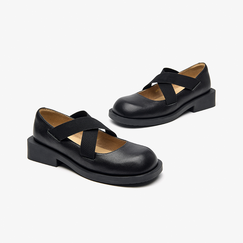 Flat BeauToday Shoes Women Sheepskin Cross-Tied Elastic Band Square Toe Solid Color New Spring Retro Ladies Slip-on Handmade 28476 b077