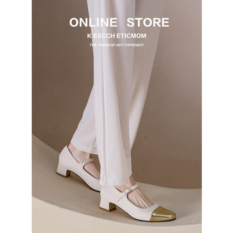 mary 45559 2023 black/gold patchwork janes woman med-high heel belt buckle pumps office ladies dress tacones mujer wedding shoe