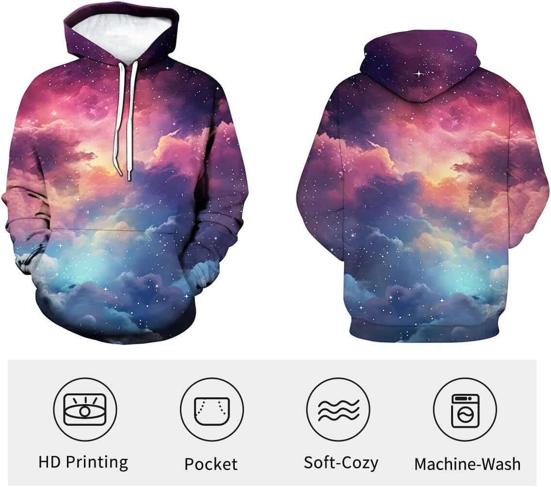 Hoodie for Mens Womens Stylish 3D Print Hoodie For Men Galaxy Space Graphic Hoody Colorful Long Sleeve Pullover Graphic Hoodies sweatshirt Pullover Lo