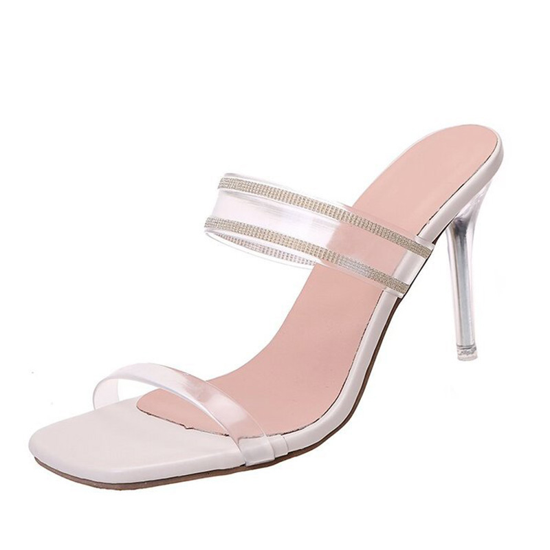 2025 new glitter sier/gold transprent sandals high heel summer party shoes woman narrow band clear gladiator sandalias mujer big size43