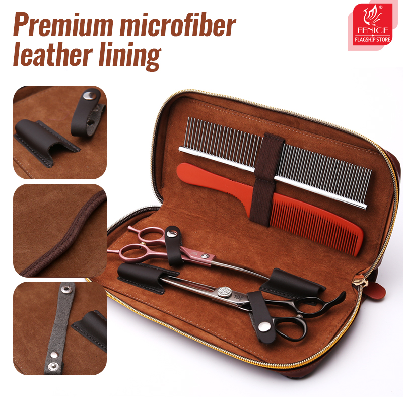 Fenice Barber Scissors Storage Case Salon PU Leather Pouch Haircut Shears Holdster Bag Portable Hairdressing Storage Box