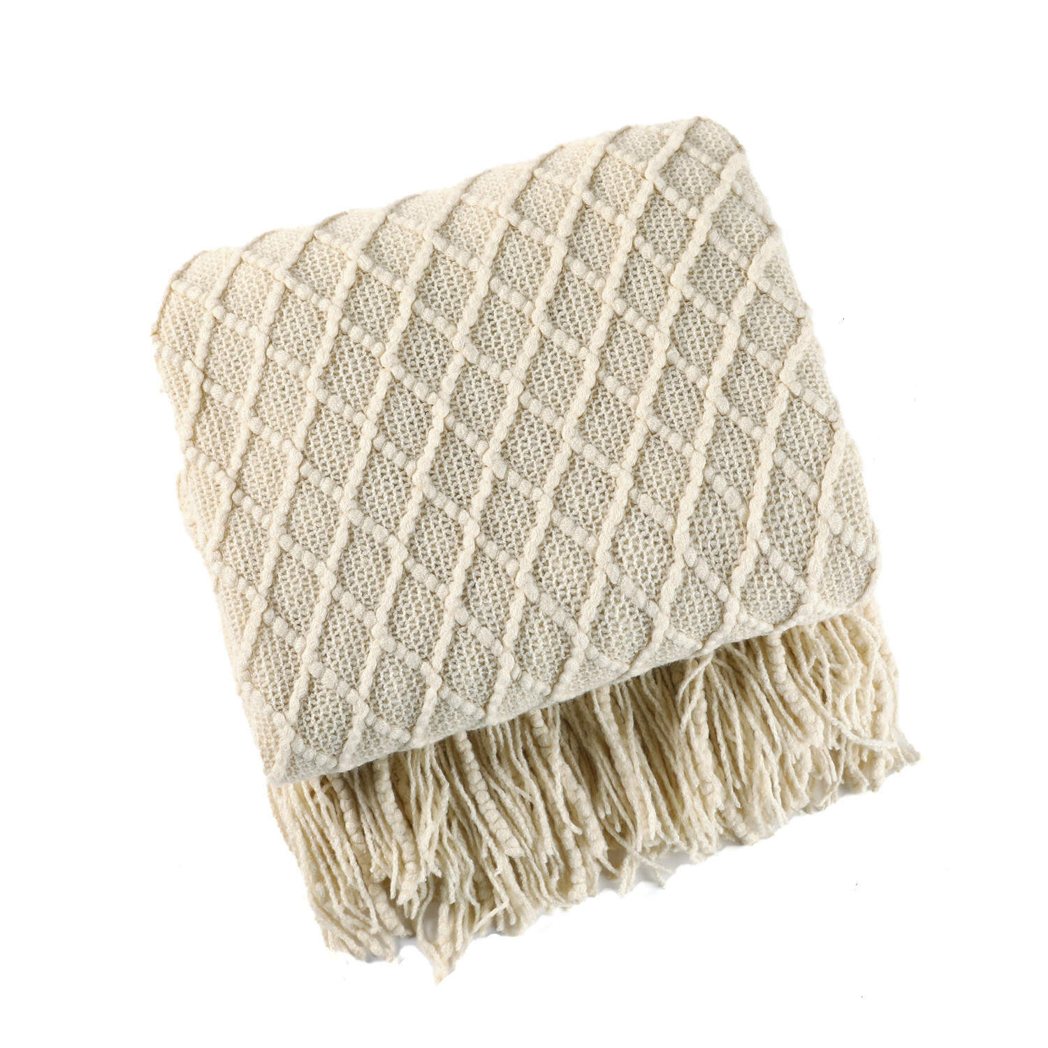 Nordic sofa cover knitted shawl tassel air conditioning blanket, bed towel, solid color summer cool blanket