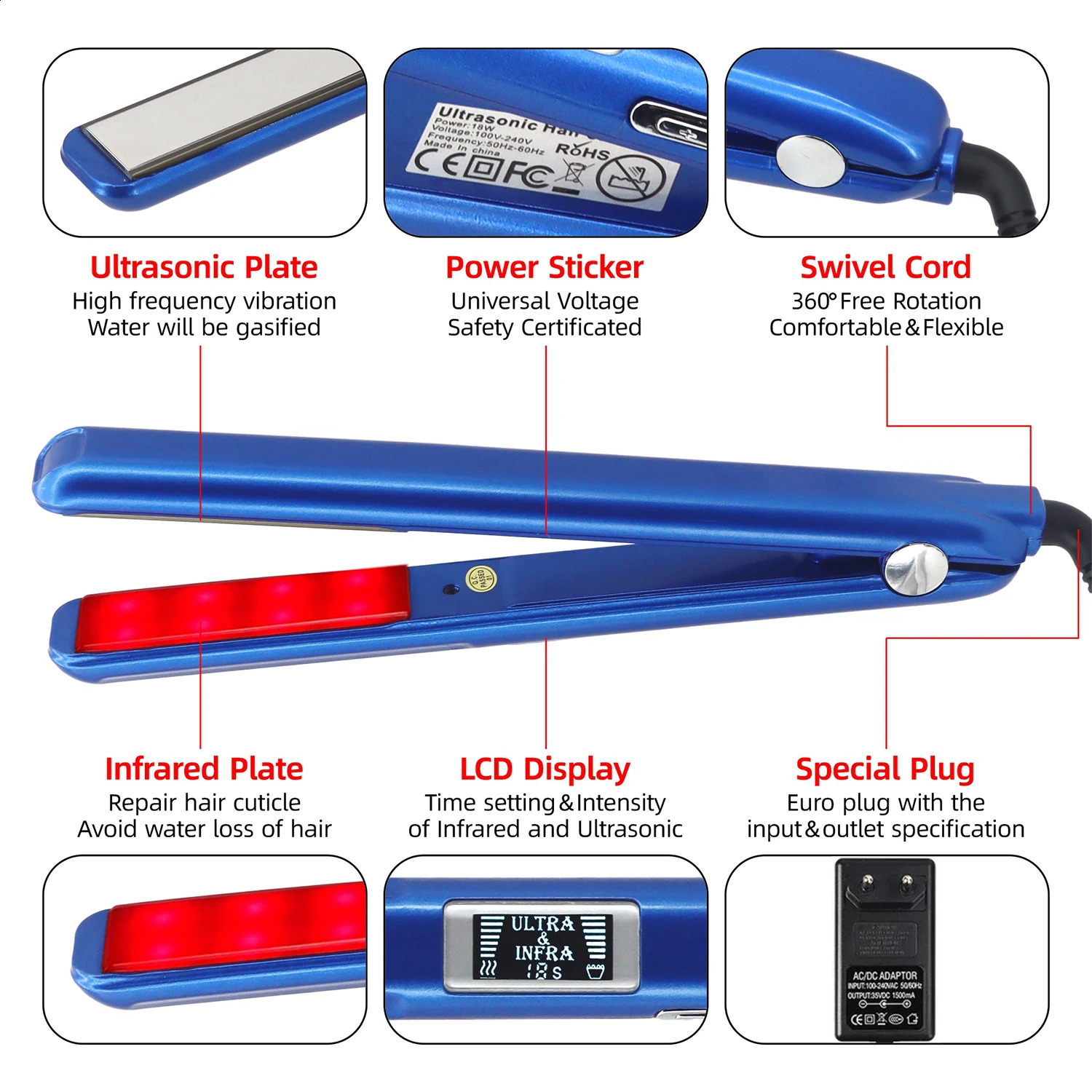 Hair care ultrasonic infrared straightener professional cold flat iron for hair care stylist treatment condition tool 240830