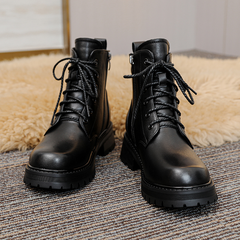 AIYUQI Women's Boots Winter Shoes Genuine Leather Large Size Women's Ankle Boots Fleece Warm Student Shoes Snow Boots Ladies