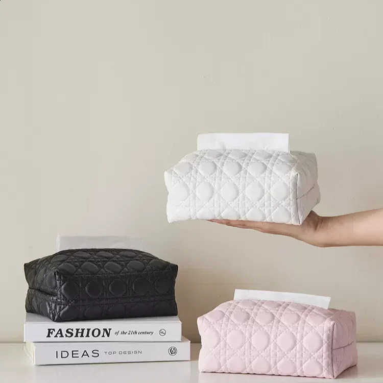 Leather Tissue Box Cream Style Tissue Box Living Room High-end Light Bedroom Coffee Table Paper Drawer Tissue Storage Box 240902