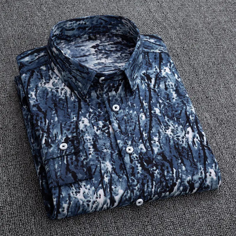 Mens Dress Shirts Striped Long Sleeve Spring Autumn Smart Casual Business Non-Ironing Slim Fit Formal Mens Shirt Blue White 240902