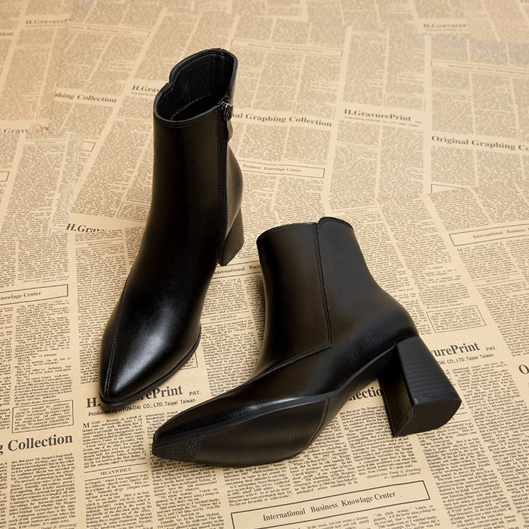Women's Ankle Boots For hick Heel Spring and Autumn Single Boots 2022 New Pointed High Heels 7CM Nude Shoes Mid-heel fashion