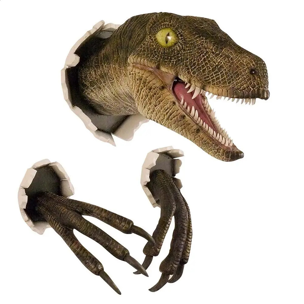 3D Wall Mounted Dinosaur Sculpture Mounted Resin Dinosaur Decor Prop Bursting Hanging Dinosaur Head with Claws Home Decor 240902