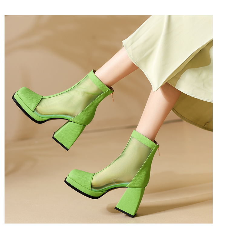 New 2022 Ladies Square Toe Super High Heel Summer Solid Color Fashion Sunscreen Rear Zipper Comfortable Ankle Boots 3338