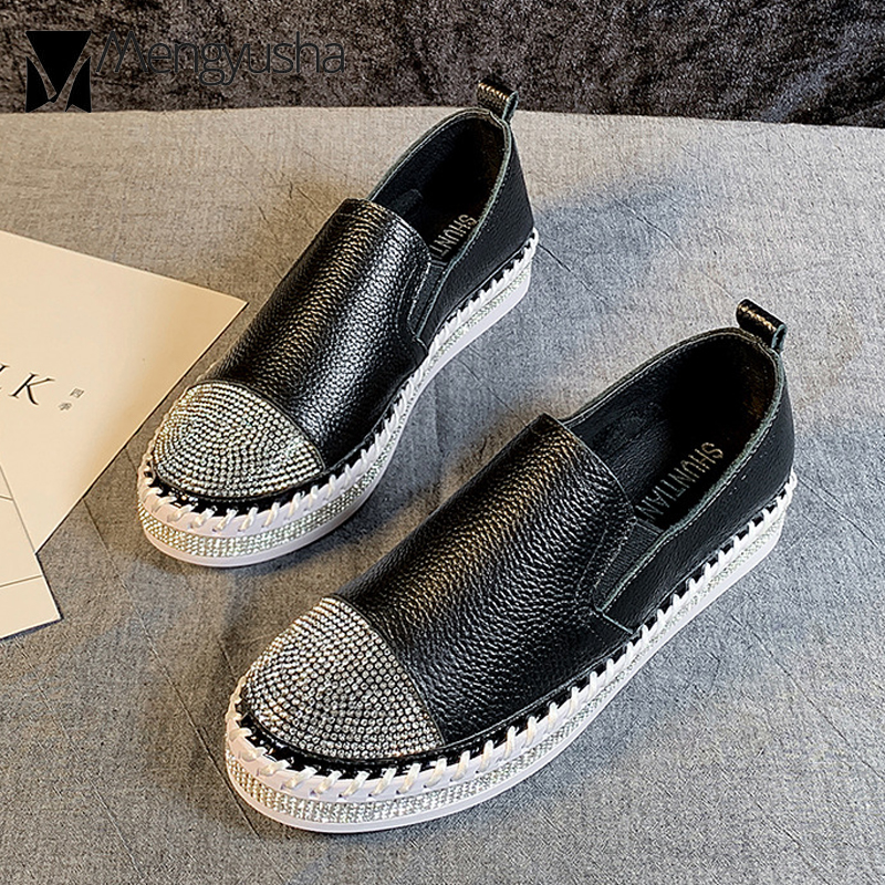 Flats Women Grain f4423 Full Cow Leather Shoes Espadrilles Fisherman Loafers 2020 New Crystal Mixed Colors Dias Cowhide Moccasins hide