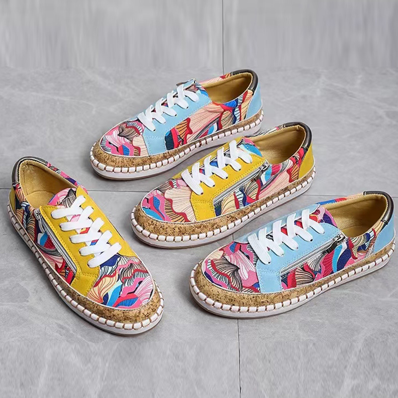 Women's Vulcanized Shoes Sneakers Lady 2022 Elegant Floral Printed Lace-up Female Platform Shoes Fashion Women Casual Footwear