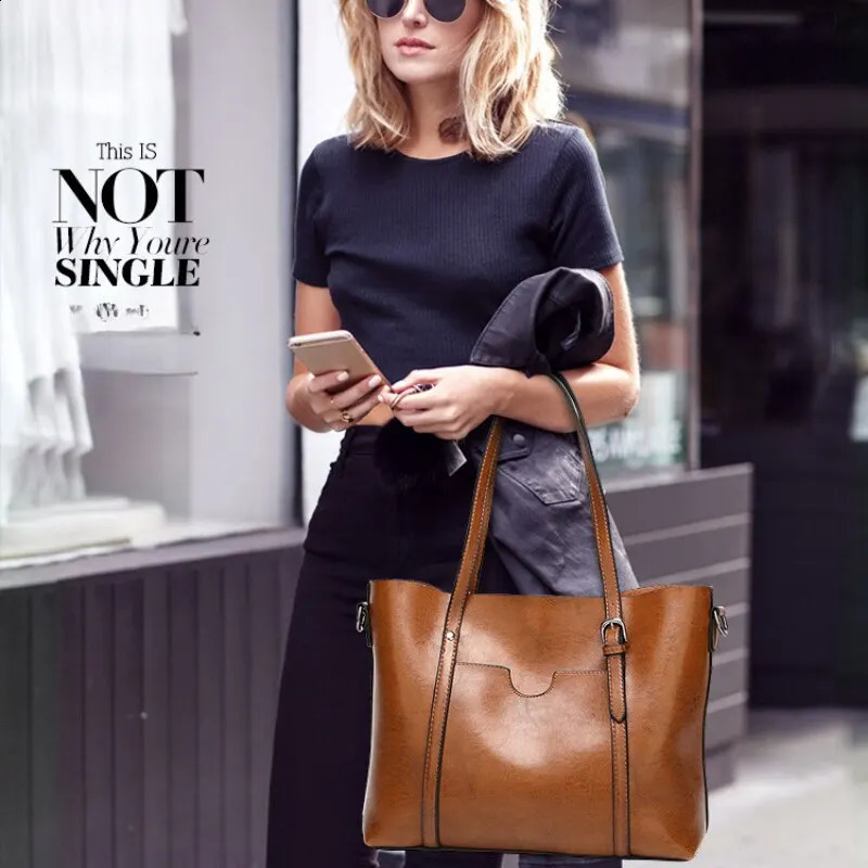 Women Handbags Tote Bag Soft PU Leather Retro Large Capacity Multipocket Casual Shoulder Crossbody Mothers y240902