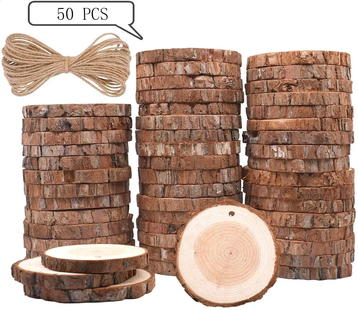 50pcs Natural Wood Slices Round Circle Tree Bark Log 2-7cm Wooden Circles for DIY Crafts Wedding Decorations Christmas Ornaments 240902