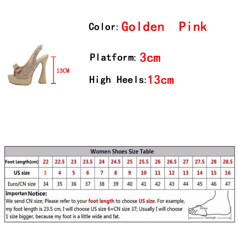 Liyke Runway Style Glitter Sequined Bowknot Women Pumps Sexy Peep Toe Back Strap Gold Sandals Platform Heels Wedding Prom Shoes