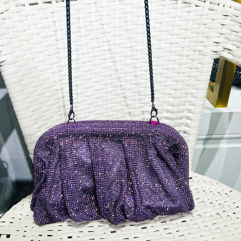 DHXJ Shell Clip Rhinestones Handbag For Women Purse Shiny Handmade Dia Shoulder Crossbody Evening Bag 240902