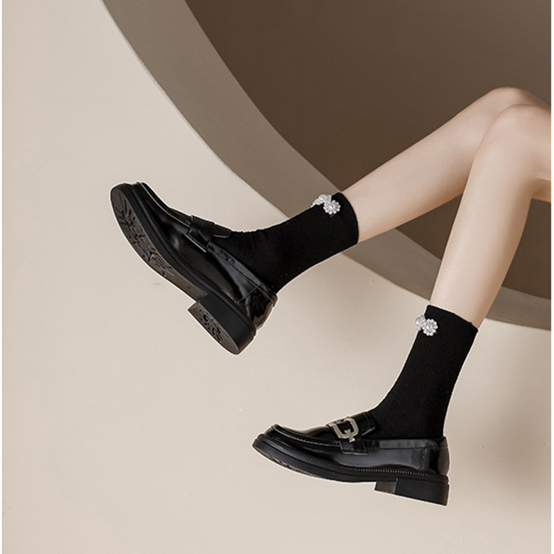 2023 New Designer Metal 87497 buckle oxford shoes woman British square toe chunky heel derby flats high quality leather loafers women
