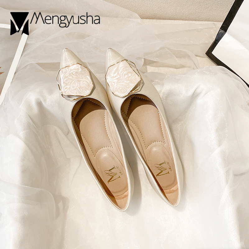 56597 Designer Pumps Silk Shoes Woman Bridal Wedding Medium High Heels Ladies Office Dress Metal Buckle Loafers Cute Mary Jeans