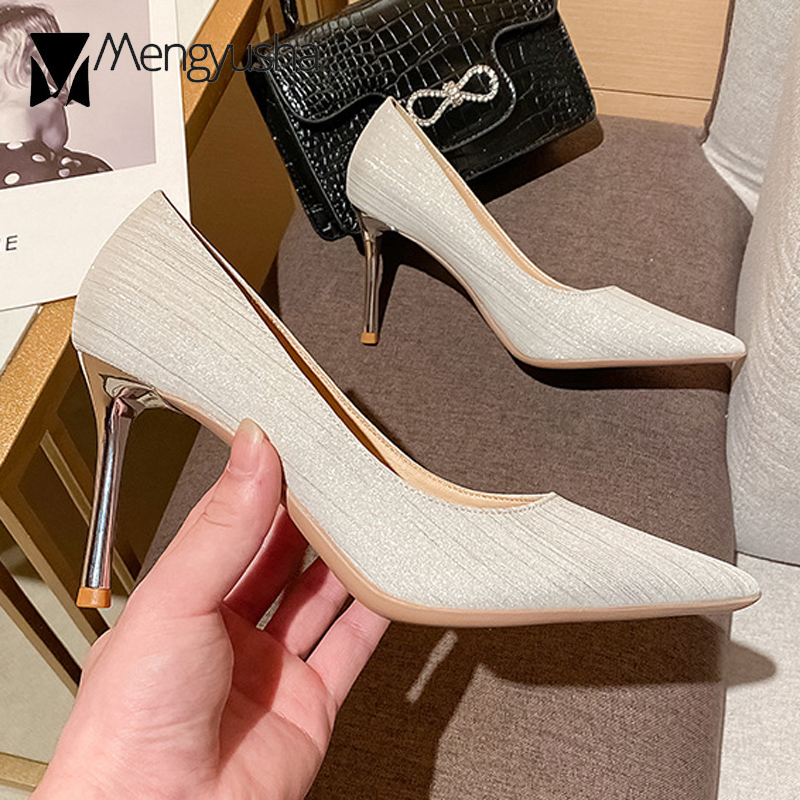 Glitter 15a6d Stillettos 6cm&8cm Woman Sier Pumps Big Size 40/41 Kitten Dress Office Tacones Women Party Bridal Wedding Shoes