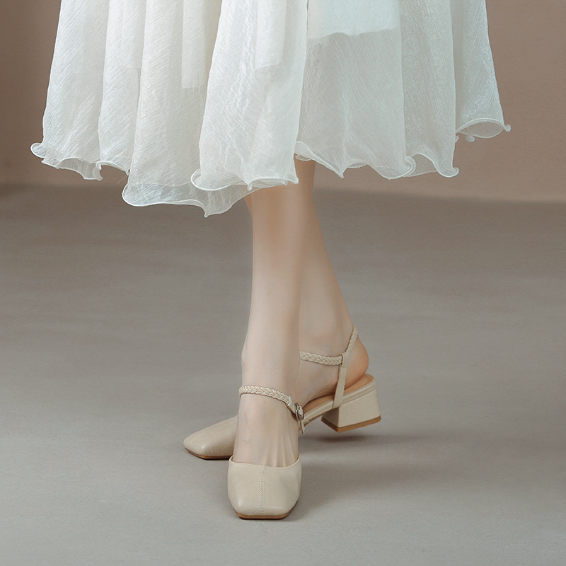 designer new knitted band gladiator sandals women square toe med-high heels bacg summer shoes woman cutout sandalias 2023