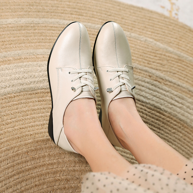 AIYUQI Women Shoes British Style 2024 Spring New Genuine Leather Lace-up Women Shoes Non-slip Mom Casual Shoes Women