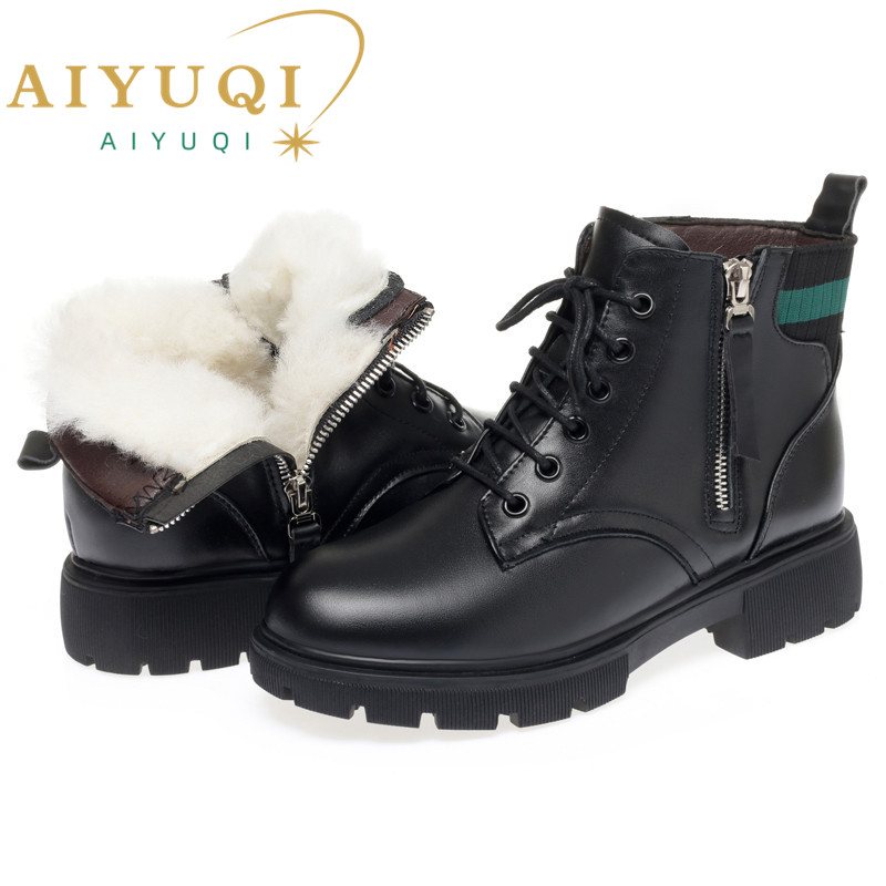 AIYUQI Women Marton Boots Winter 2024 New Genuine Leather Wool Warm Women Socks Boots British Style Ladies Snow Boots