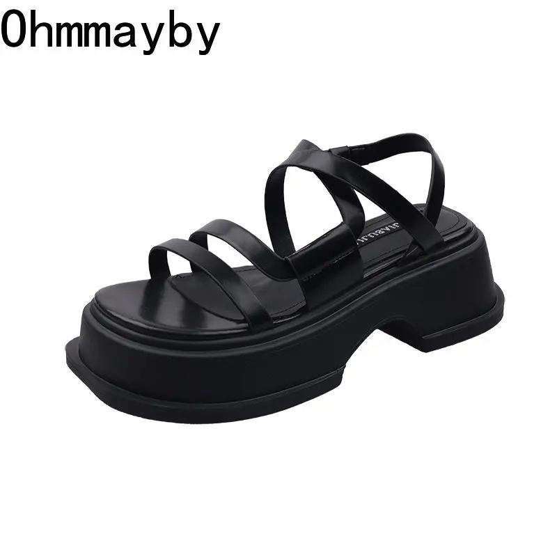 New 2024 Summer Platform Women Sandals New Fashion Narrow Band Thick Sole High Sandal Ladies Elegant Outdoor Gladiator Shoes 0e62