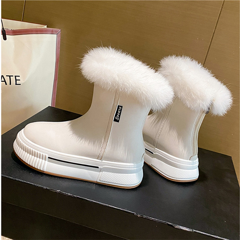 New 2023 Ankle Women Winter Warm Plush Fur Snow Boots Suede Leather Shoes Ladies Slip on Comfortable Female Footwear Botas