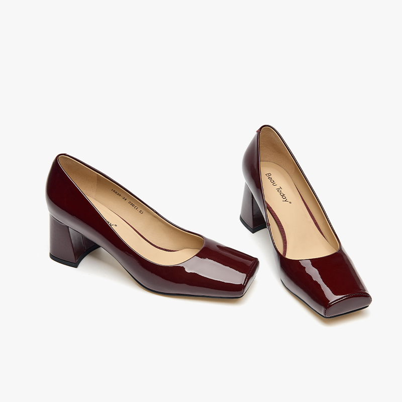 Retro BEAUTODAY Pumps Women Genuine Cow Leather Solid Color Toe Square Heel Slip-on New Ladies Shoes Handmade 16230 5bd2